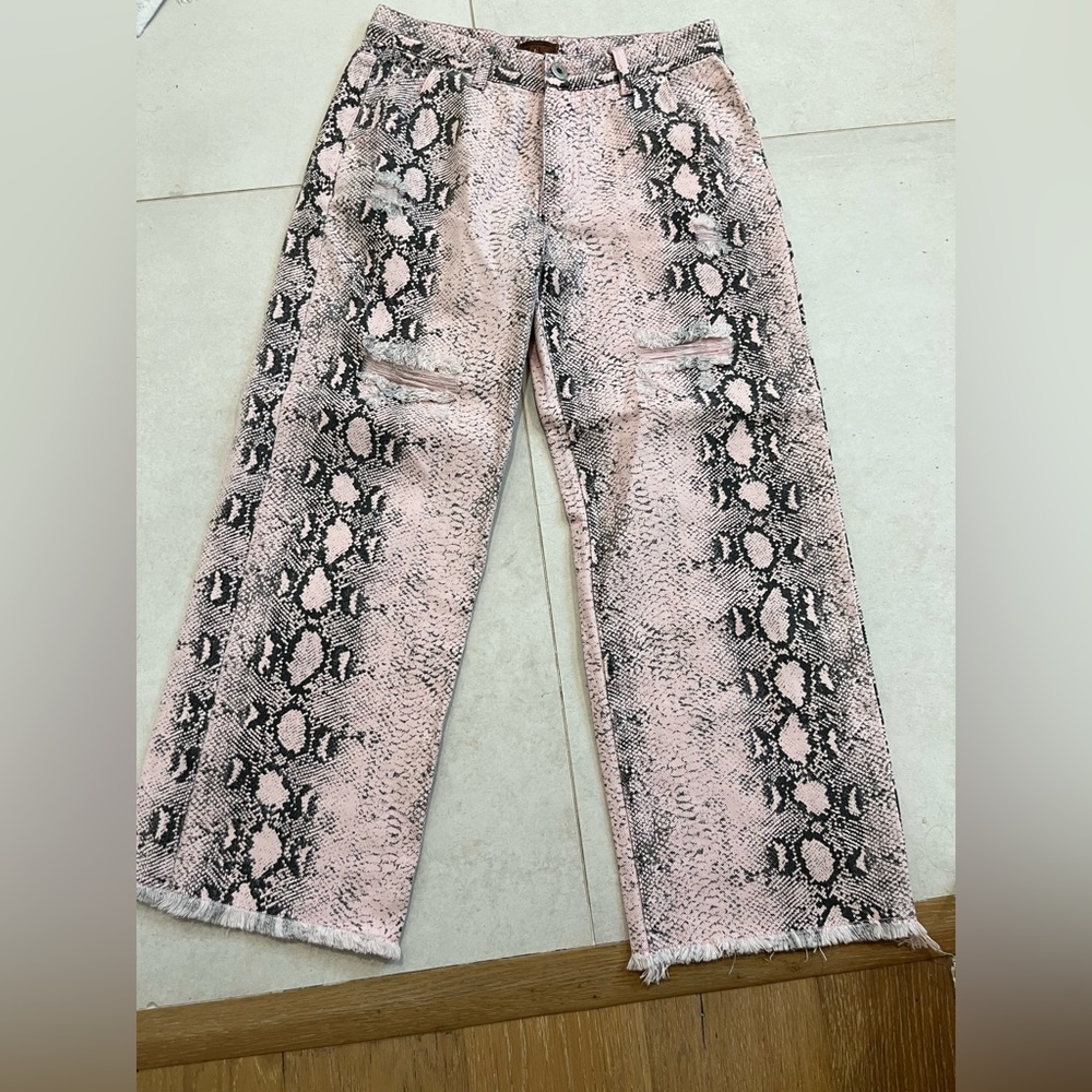 Pink Python Distressed Jeans - image 2